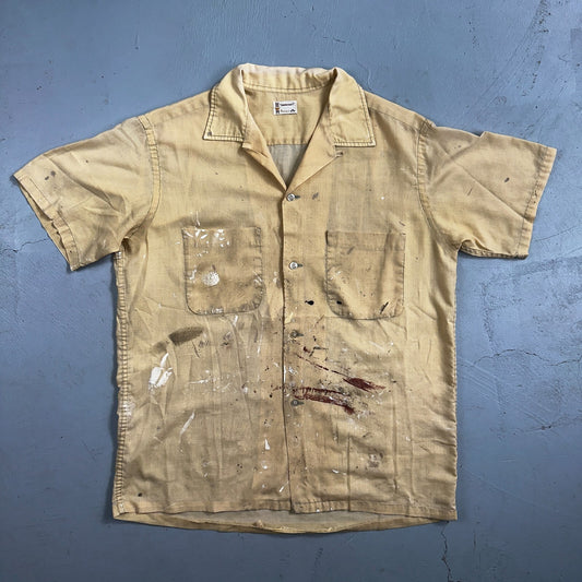 VTG 50s 60s Pennys Towncraft Paint Camp Loop Collar Shirt Rockabilly Button