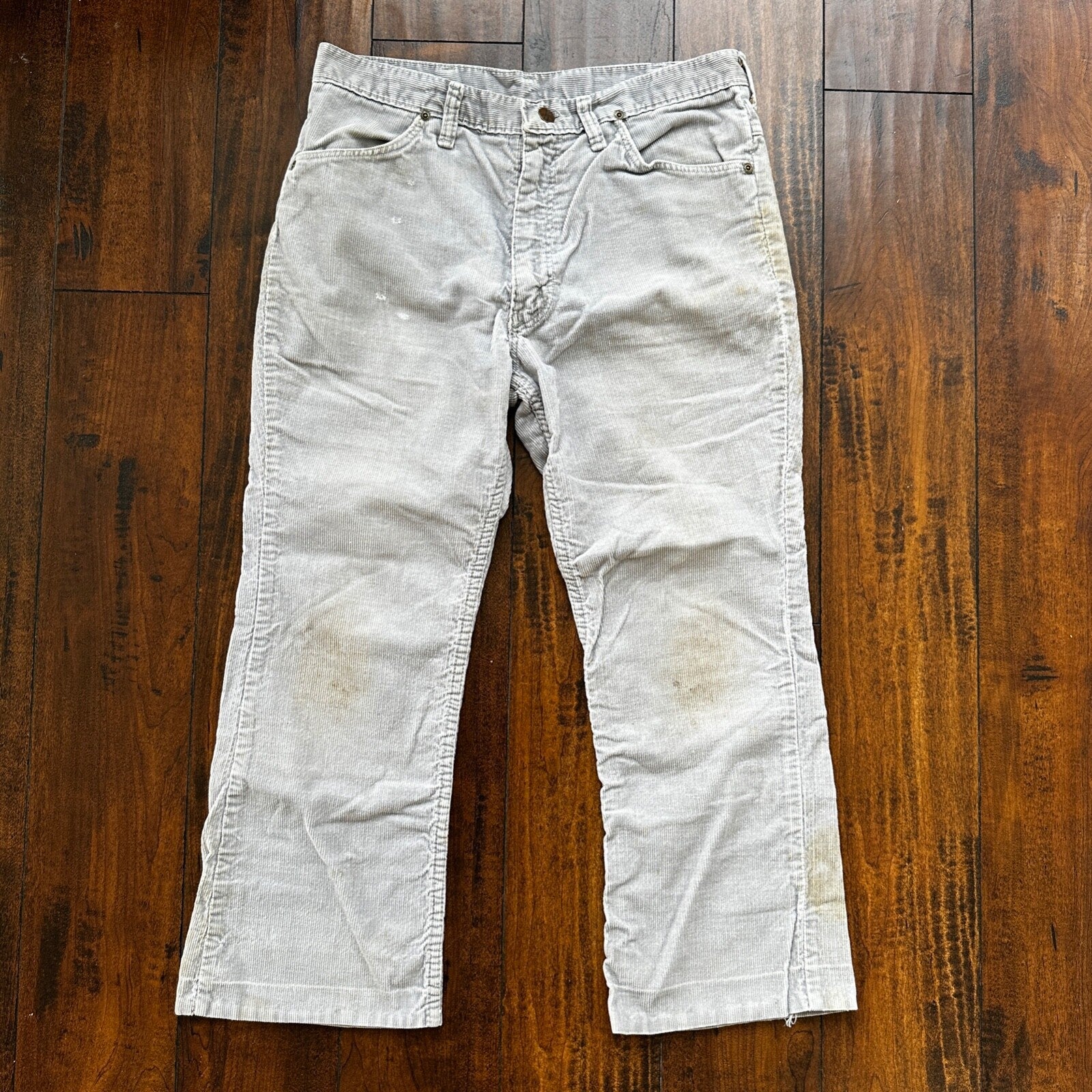 VTG 60s Wrangler USA Grey Corduroy Pants 34S 70s 33x23 Capri Cut Cowboy RARE