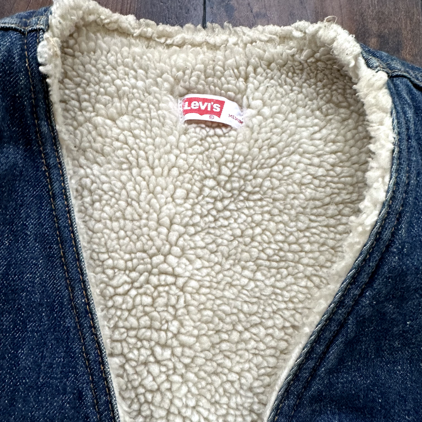 Vintage Levis Denim Sherpa Lined Vest Blue Jean Jacket 70s Orange Tab Medium