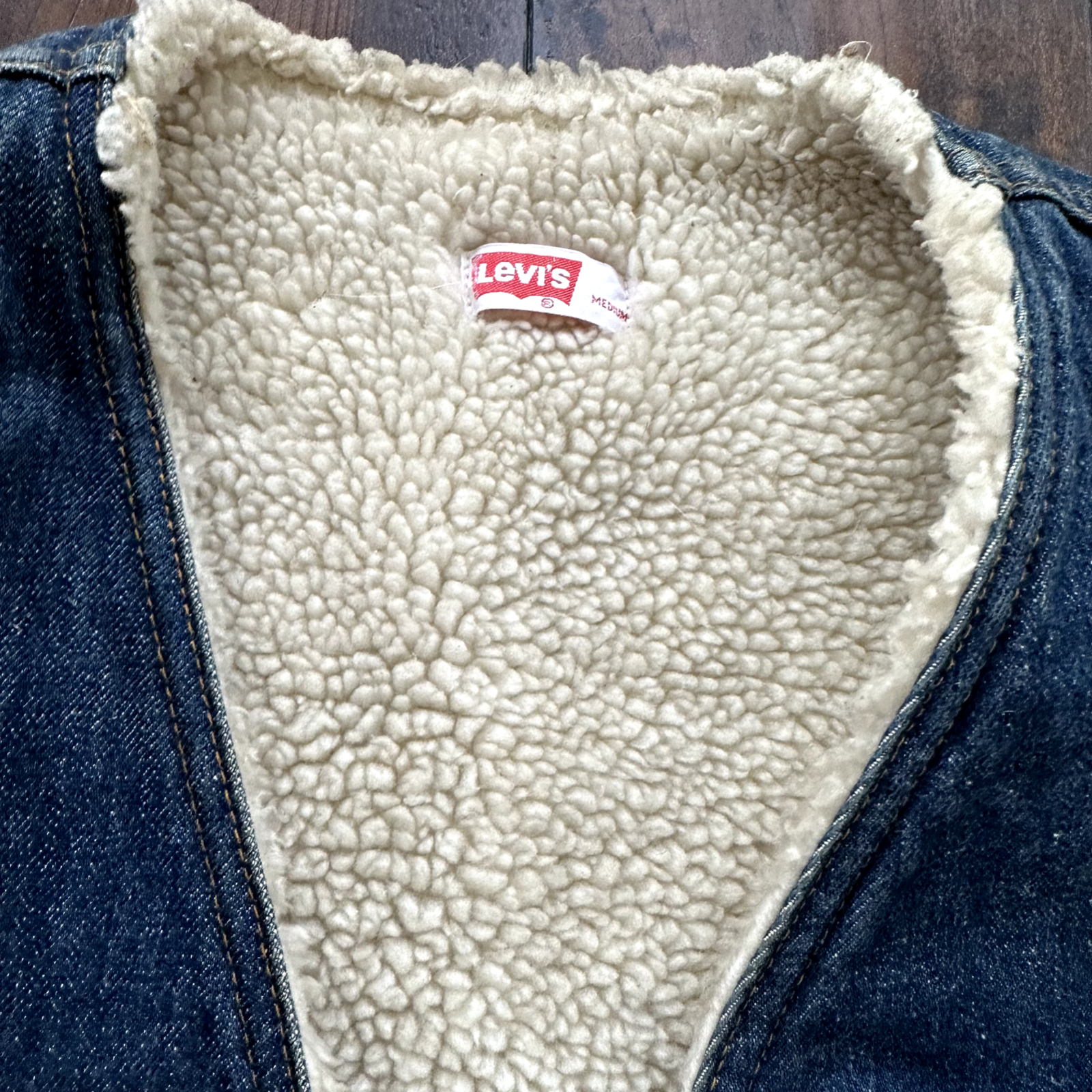 Vintage Levis Denim Sherpa Lined Vest Blue Jean Jacket 70s Orange Tab Medium