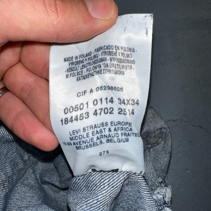 Levis 501 Vintage 90s Poland Straight Leg Jeans Blue Med Wash 34x34 Act 32x33