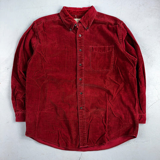 Vintage LL Bean Shirt Mens L Button Up Corduroy Red Outdoor Nature Workwear