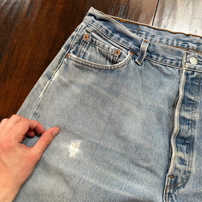 VTG 90s Levis 501 Button Fly 38x33 USA Tag Jeans Straight Wash Blue XX Act 34x28