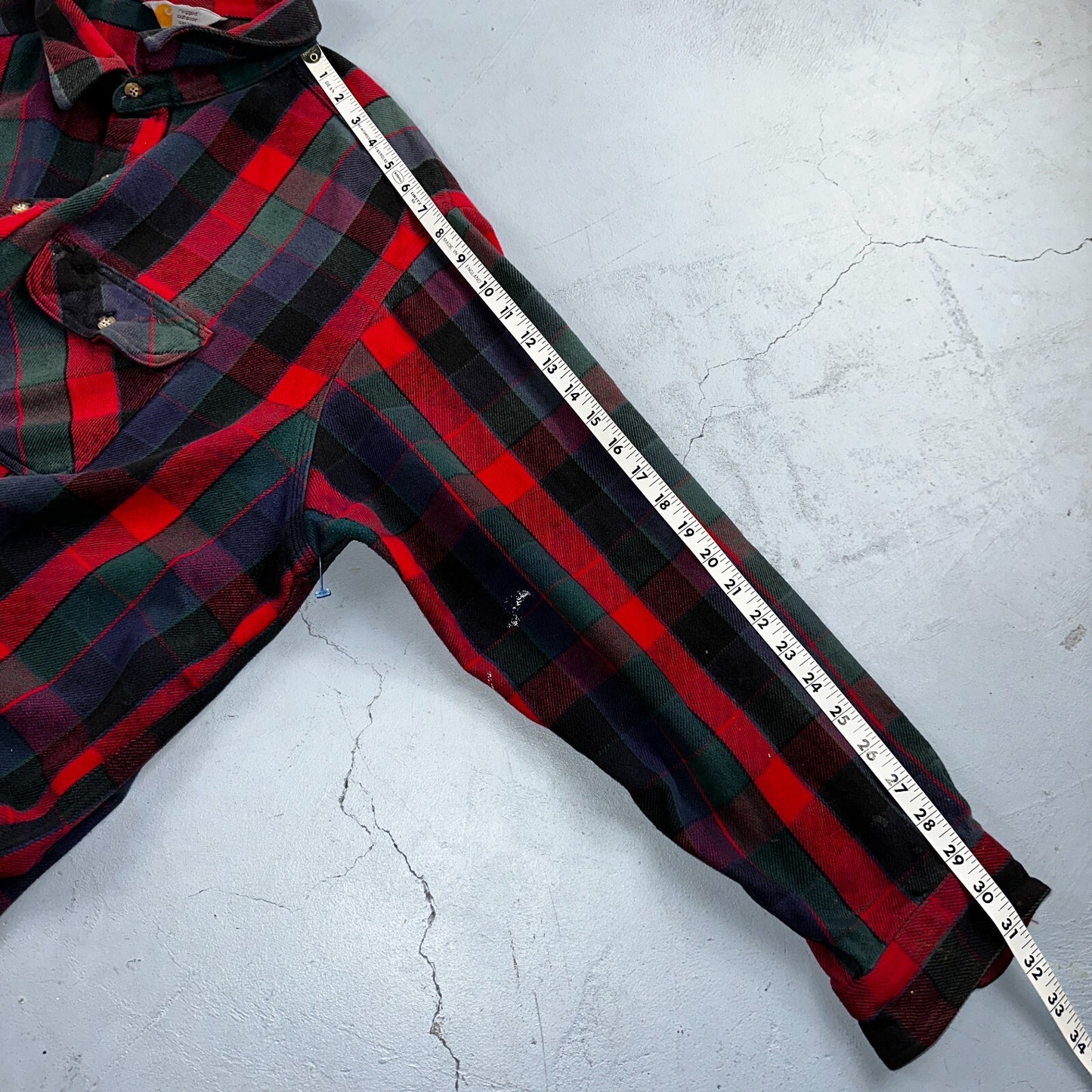 Carhartt Shirt Mens 2XL Red Buffalo Plaid Button Down Long Sleeve Distressed