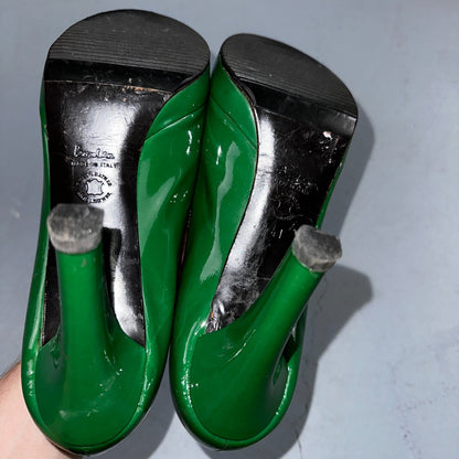 Boden Shoes Women's Size 41 Green Casadei Heel Pump Made In Italy Patent Leather