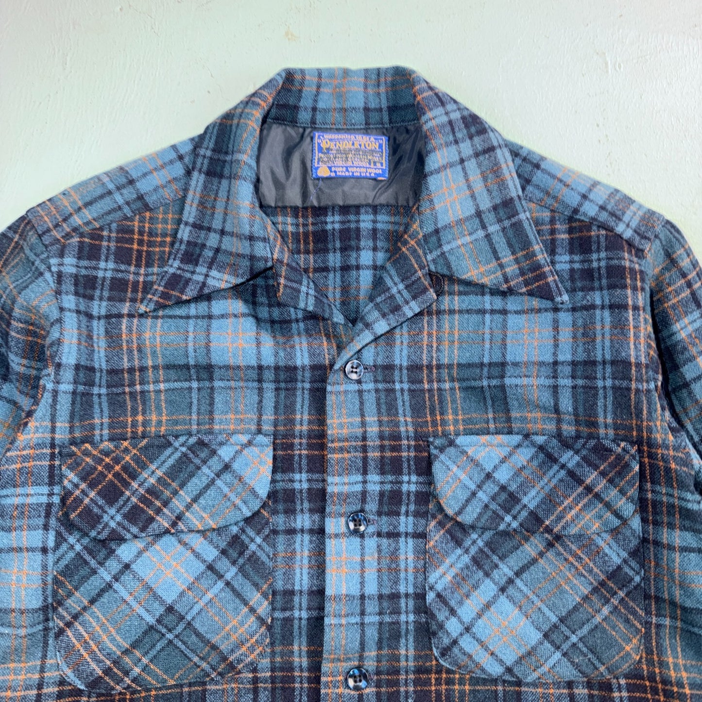 Pendleton Board Shirt Mens S 1960s Plaid Wool Long Sleeve VTG USA Loop Collar