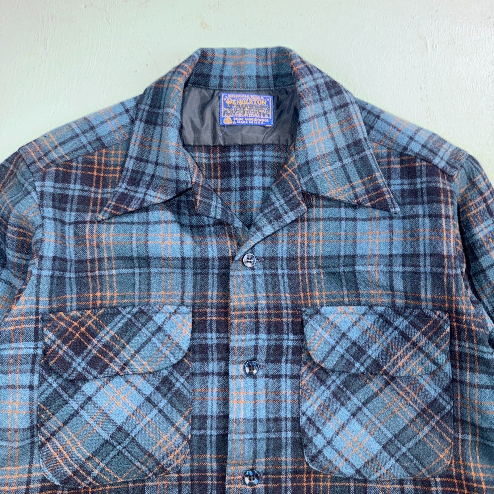 Pendleton Board Shirt Mens S 1960s Plaid Wool Long Sleeve VTG USA Loop Collar