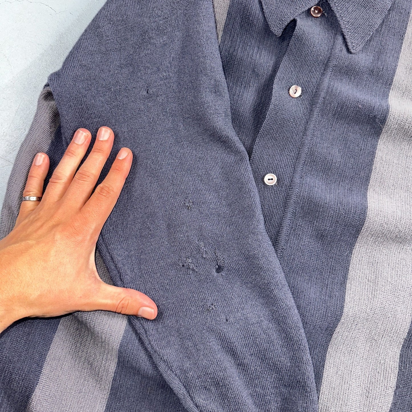 VTG 1960s Kintted Shirt Polo Gray Loop Collar Cardigan Sweater Rockabilly Kramer