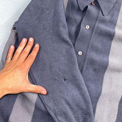 VTG 1960s Kintted Shirt Polo Gray Loop Collar Cardigan Sweater Rockabilly Kramer