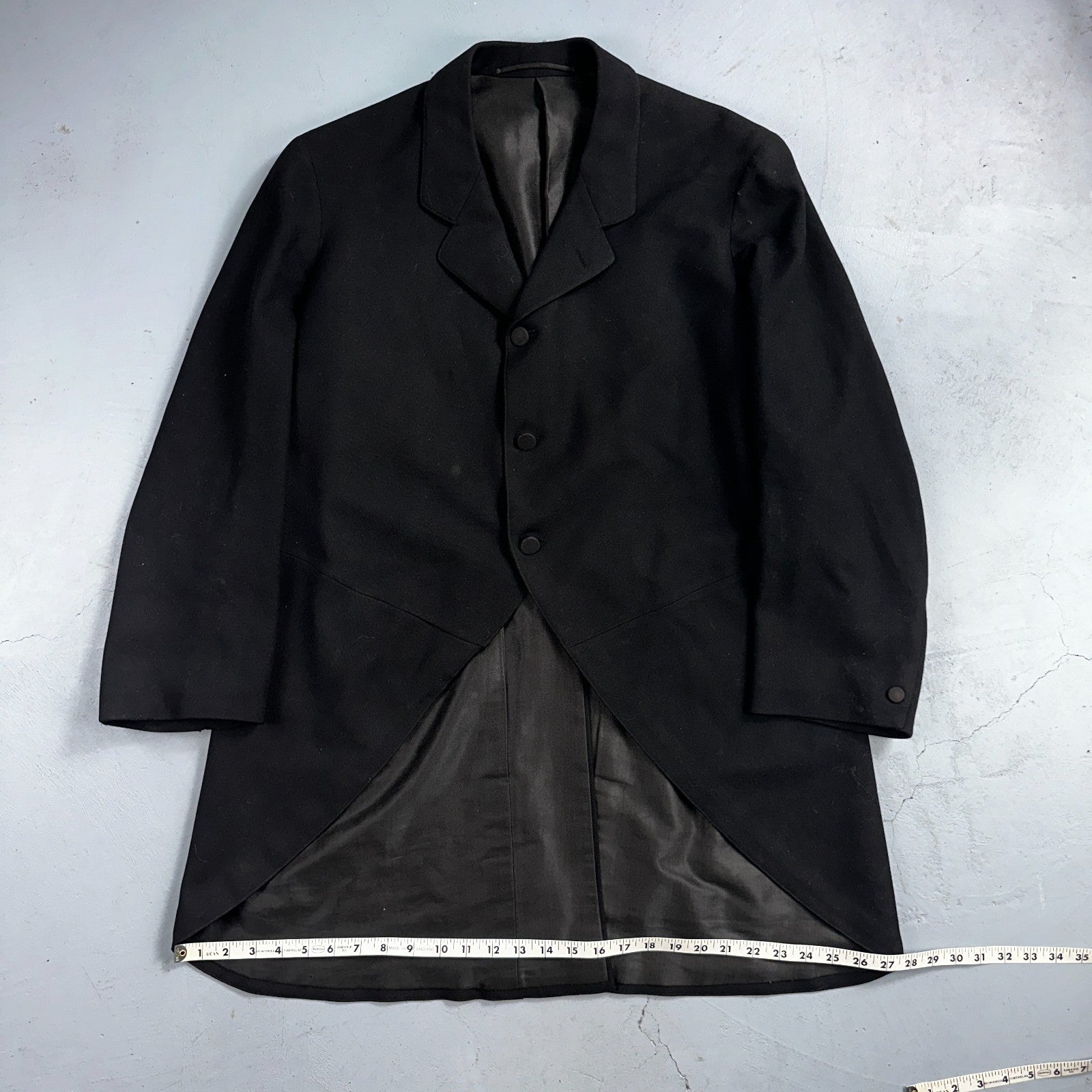 Antique 3 Pc Edwardian Morning Suit Black Wool Frock Coat Vest Pants 1890s 1900s