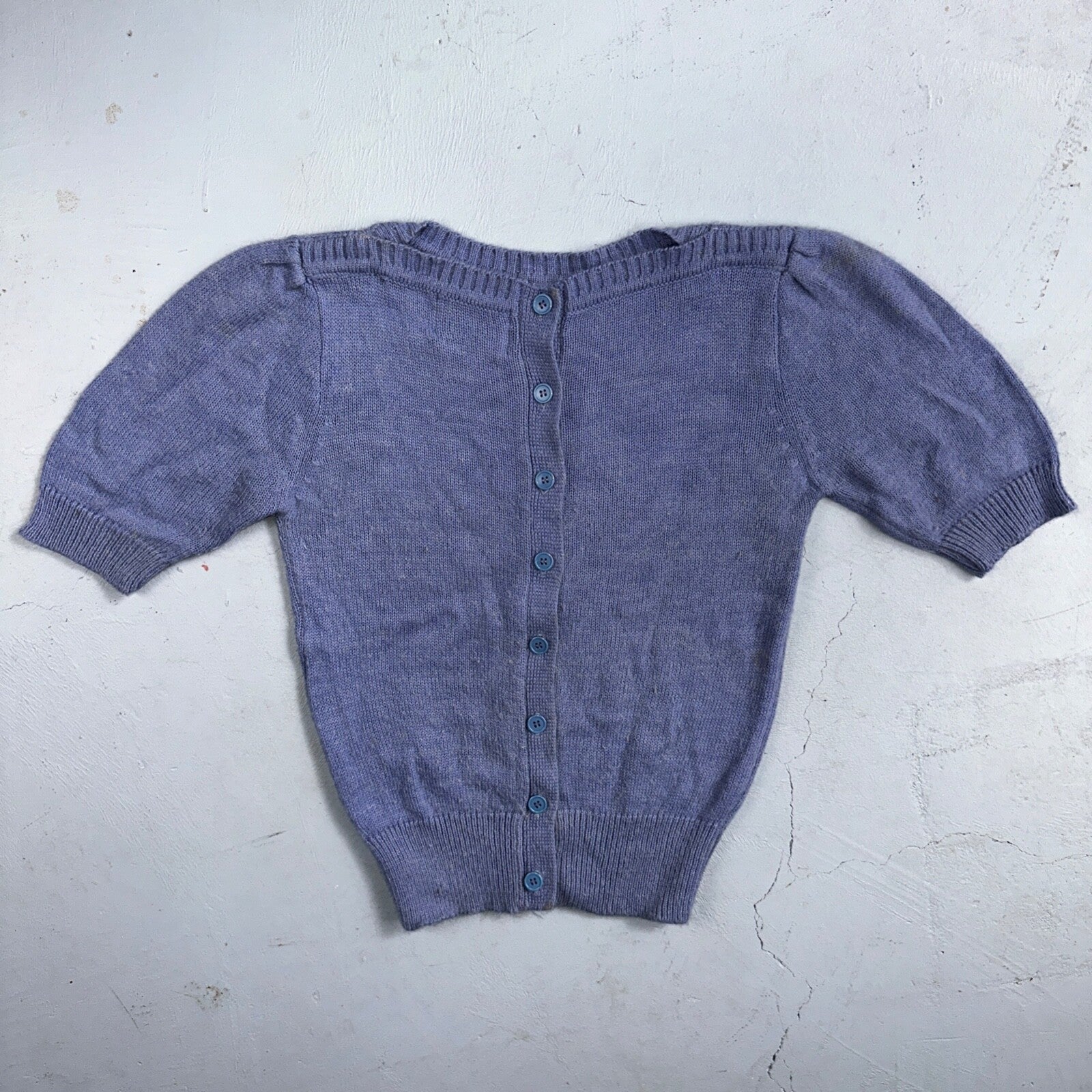 Vintage Sweater Womens Purple Open Knit Short Sleeve 80s Round Neck Top 1980s