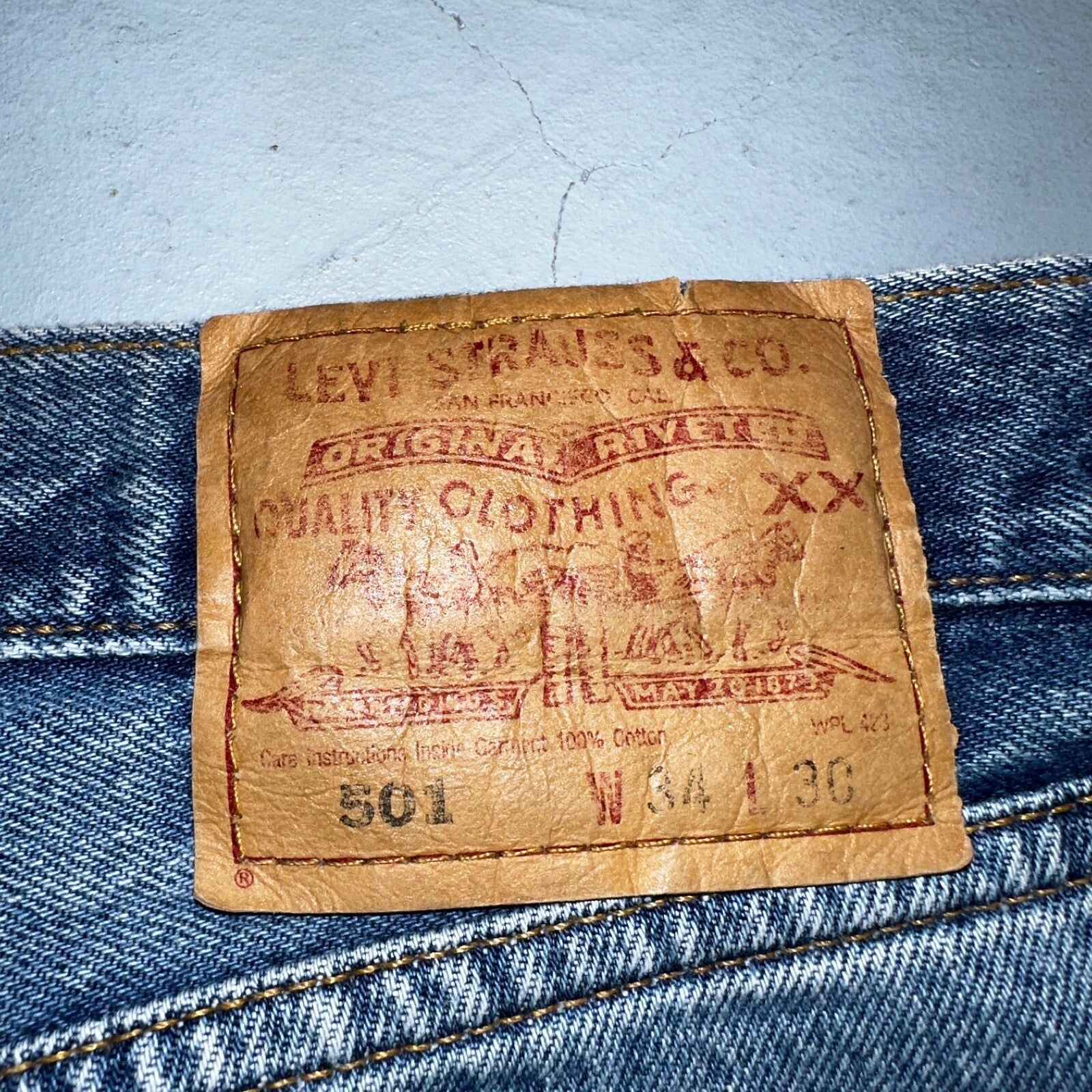 Levis 501 Vintage 90s Y2K XX Straight Leg Jeans Blue Light Wash 34x30 Act 31x29