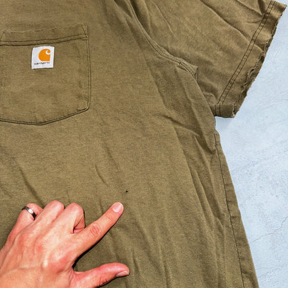 Carhartt K87 ARG Fit Pocket T-Shirt Mens 2XL Greeb Army Thrashed Holes Worn
