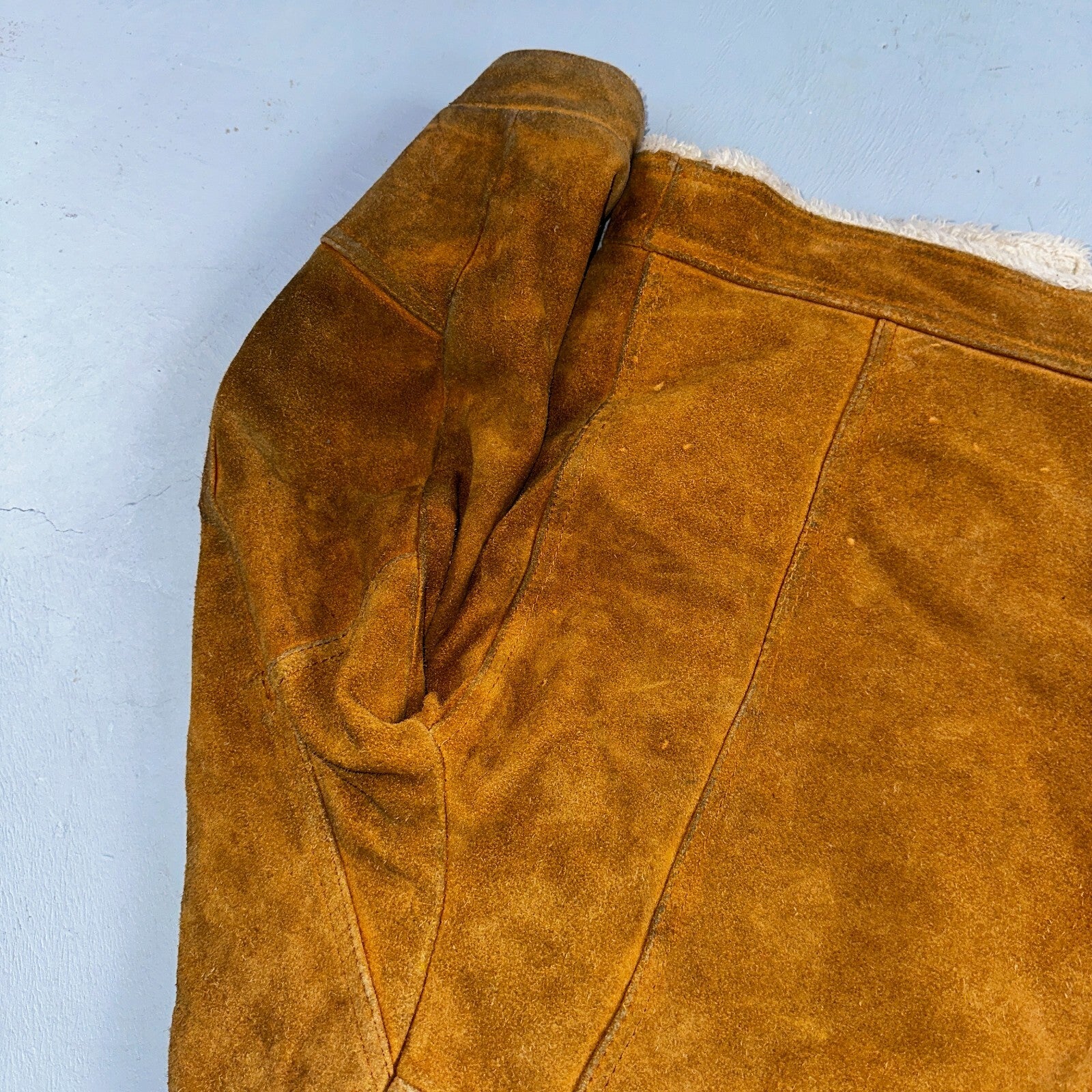 Vintage Suede Grande Bay Rancher Trucker Sherpa Lined Jacket Coat Men's 36