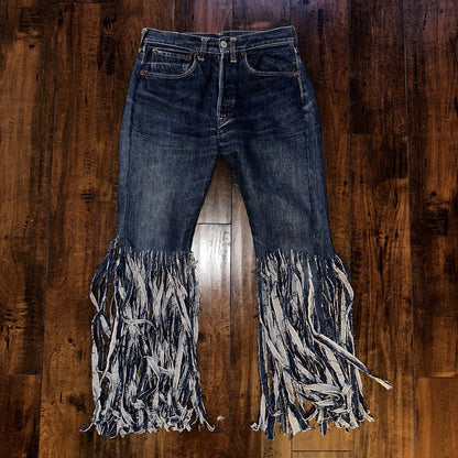 Levis 501 Big E VTG 60s Redline Denim Destroyed Jeans 1960s 28x28 Fringe Boot