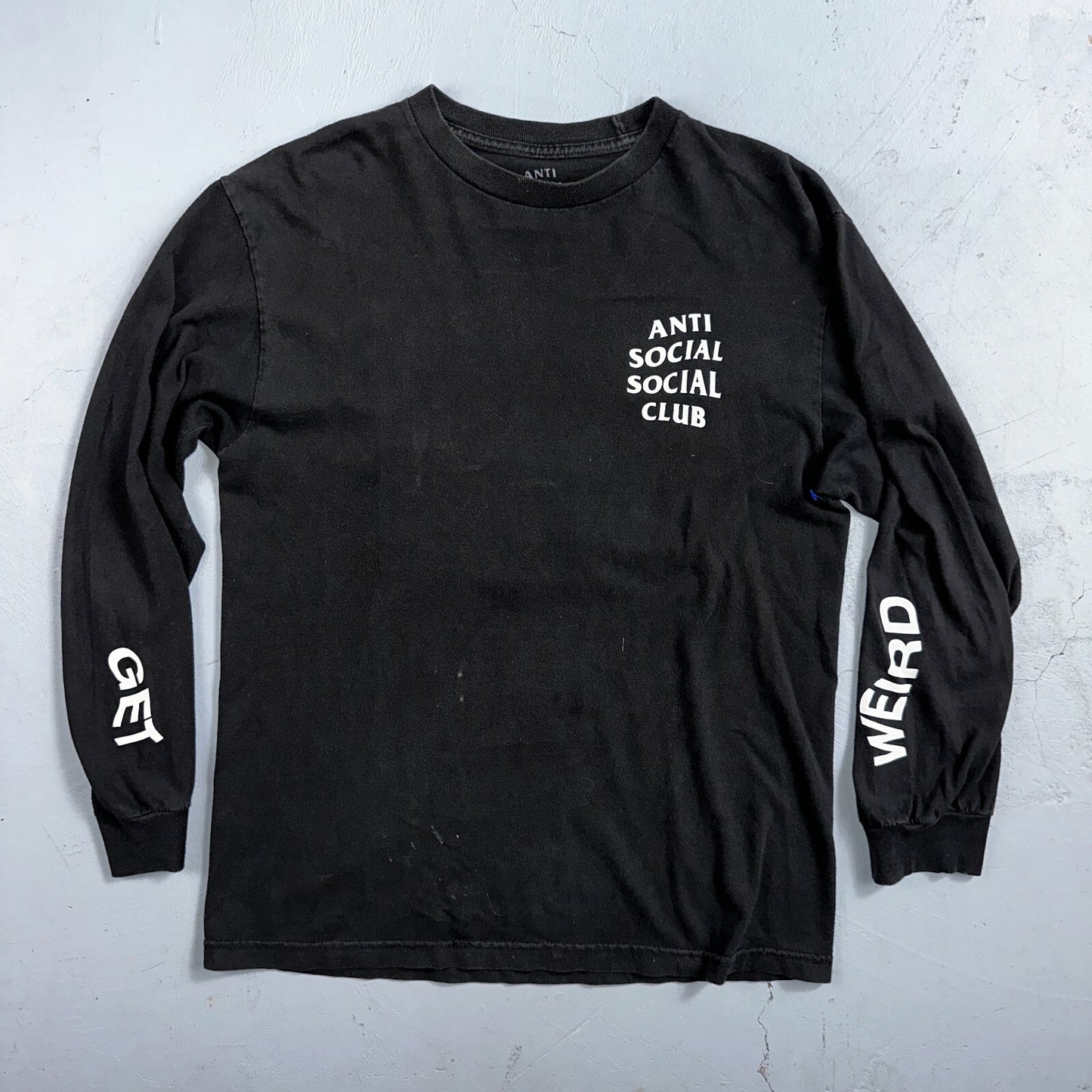 Anti Social Social Club Get Weird VTG T Shirt Y2K Long Sleeve Black Has Stains