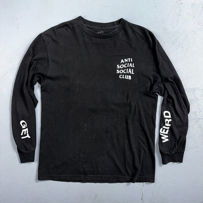 Anti Social Social Club Get Weird VTG T Shirt Y2K Long Sleeve Black Has Stains