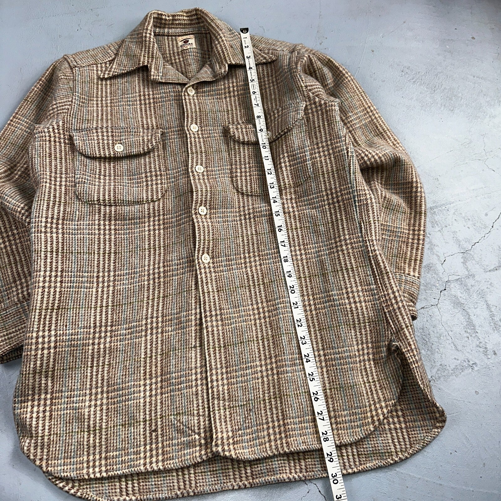 VTG 1960s EMPIRE USA Men’s M Brown Plaid Wool Shirt Rockabilly RARE 50s 60s
