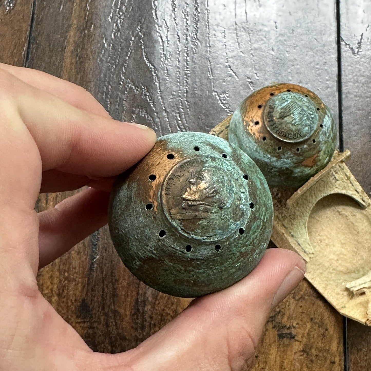 VTG Solid Copper Salt And Pepper Shaker Set Salt Lake City Utah Coins RARE