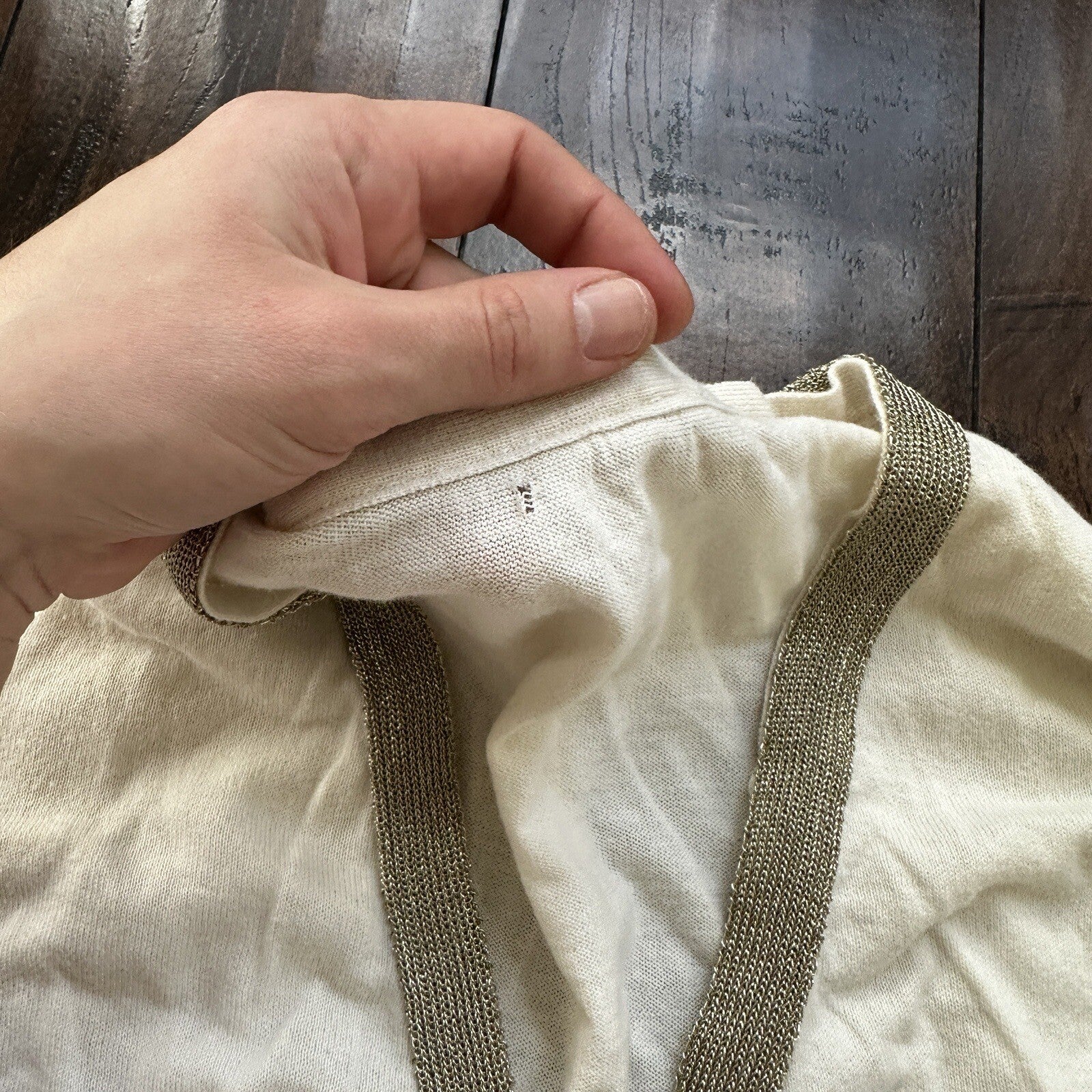 Vintage 1970s Women's White Gold Cardigan Sweater Cute Accent Button Up 70s