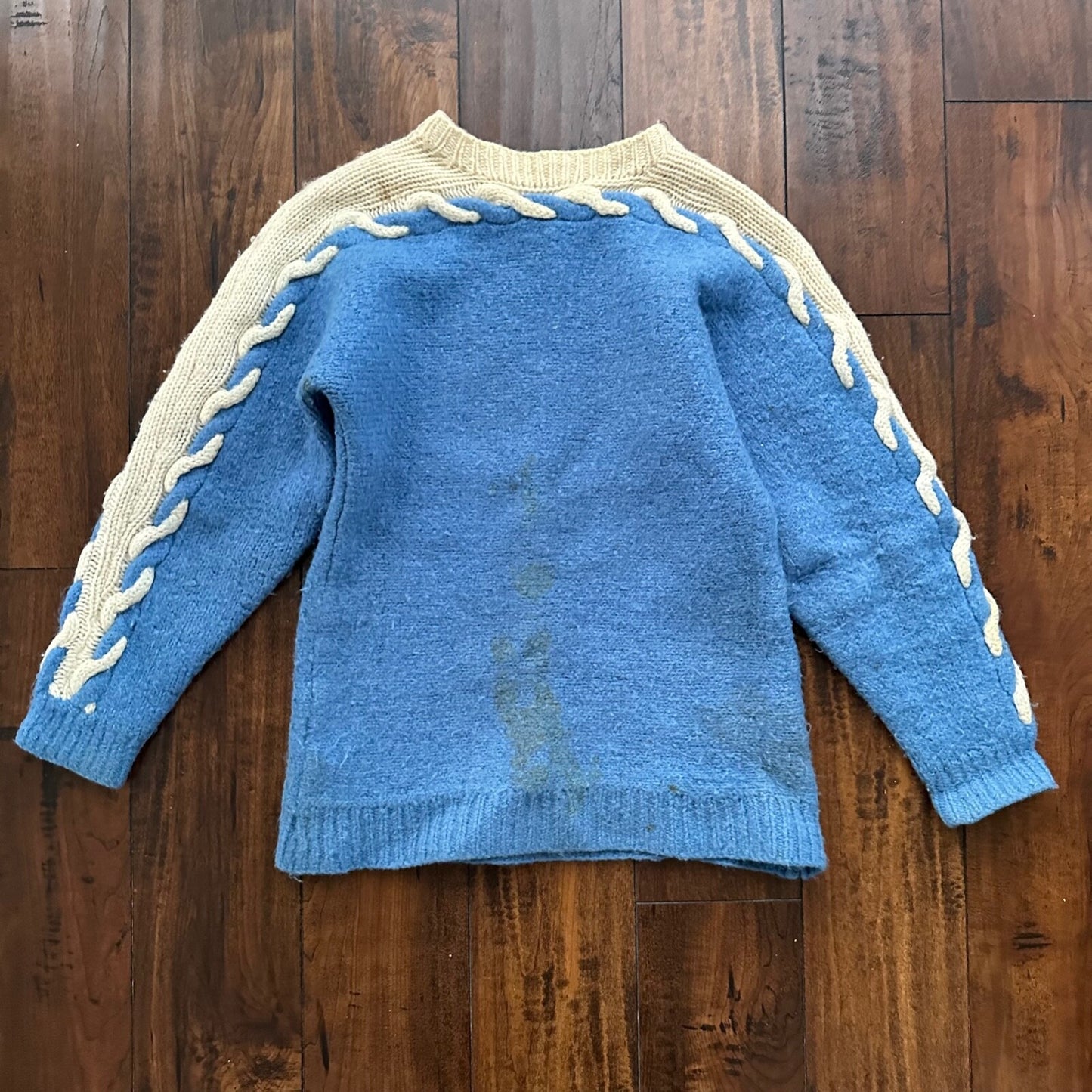 Vintage Handmade Wool Knit Sweater S Blue Pattern 1940s 1950s Rare 40s 50s WWII