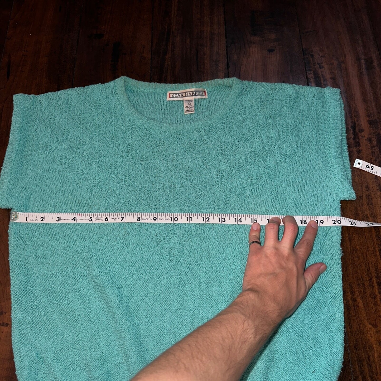 VTG Joan Harper Womens Sweater Large Blue Chunky Short Sleeve Cute Pattern Knit