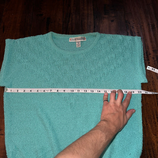 VTG Joan Harper Womens Sweater Large Blue Chunky Short Sleeve Cute Pattern Knit