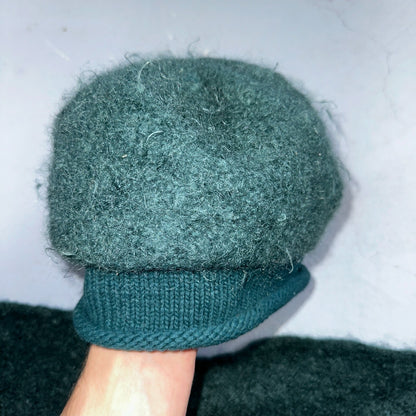 Nordstrom 1970s VTG Green Mohair Wool Winter Scarf and Hat RARE 70s Art Deco