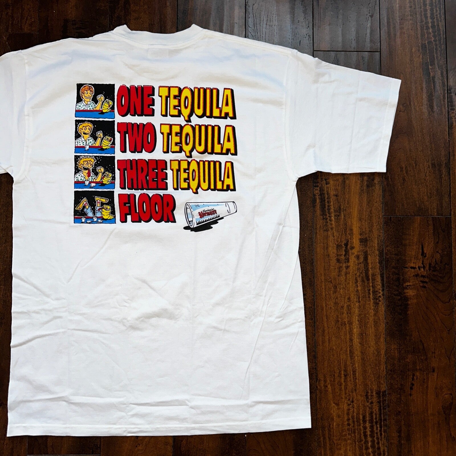 Tequila Funny One Two Floor Vintage T Shirt Y2K Cancun Bar Drinking Alcohol XL