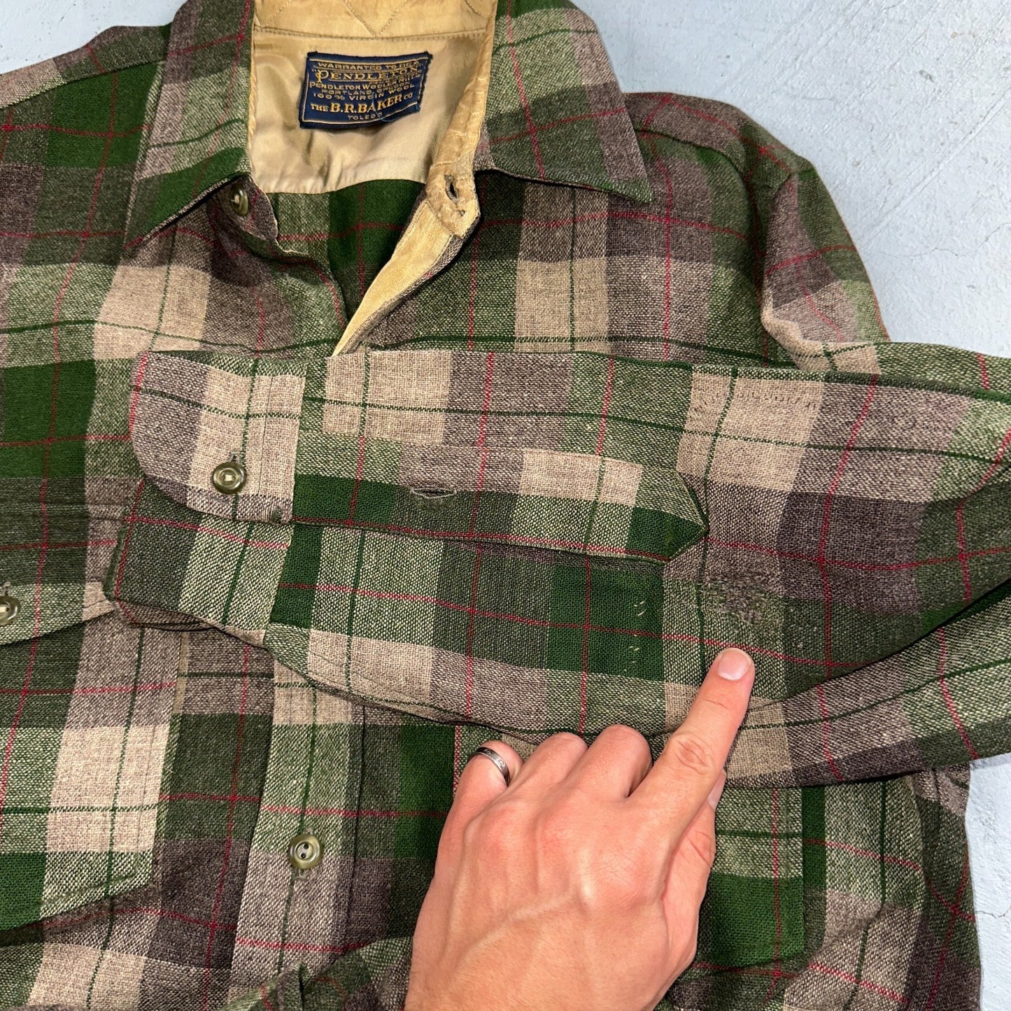 Pendleton VTG BR Baker Shirt Plaid 100% Wool Button Down Size M Plaid 1950s Camp