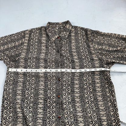 Hawaiian Regular Fit Shirt Men L Gray Geometric Tribal Button Up 80s VTG