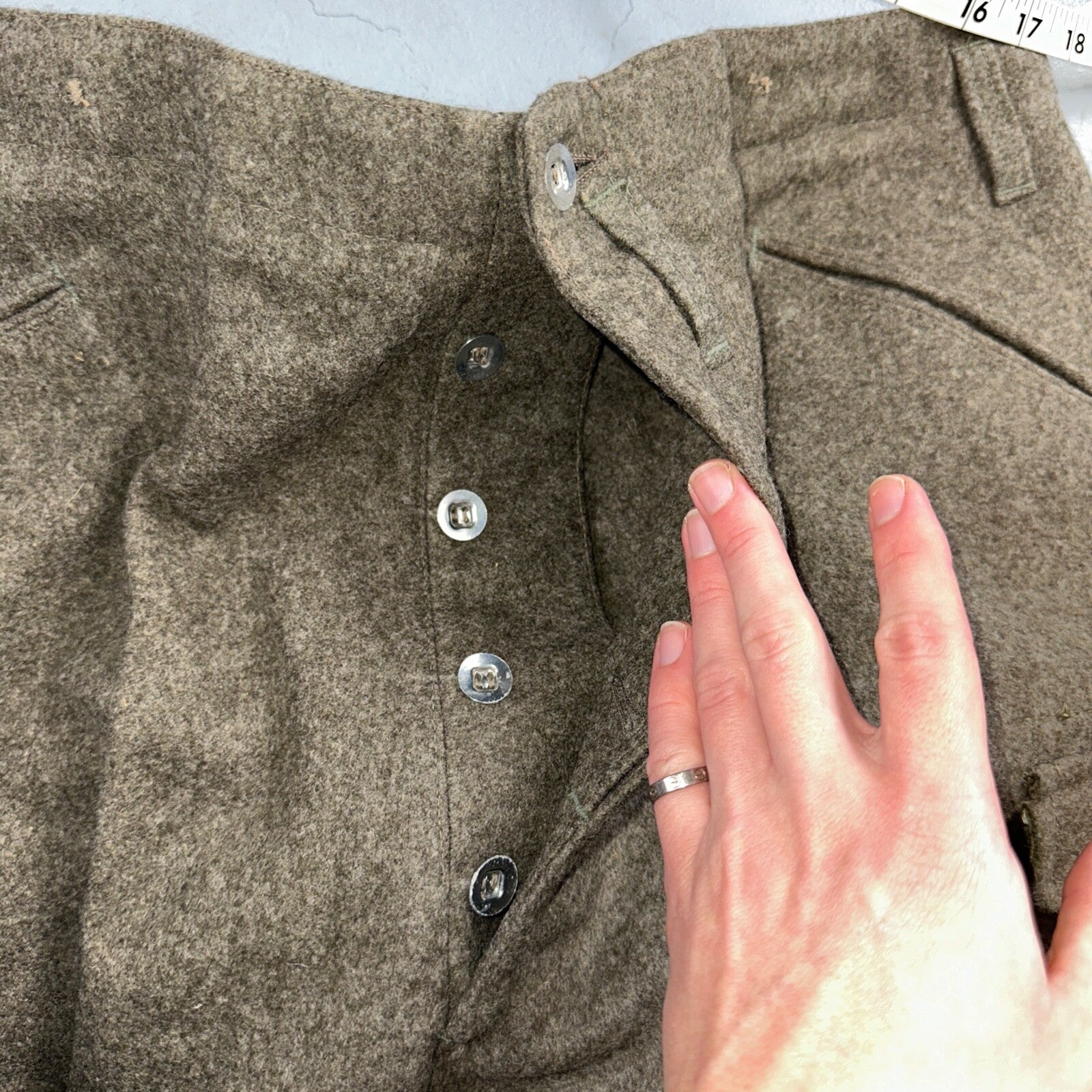 Vintage 1940s Swedish Army Wool Cargo Heavy Pants WWII Leather Straps 35x32