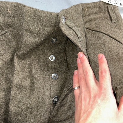 Vintage 1940s Swedish Army Wool Cargo Heavy Pants WWII Leather Straps 35x32