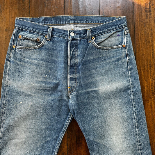 VTG 80s Levis 501 Button Fly 38x36 USA Tag Jeans Straight Wash Blue XX Act 34x31