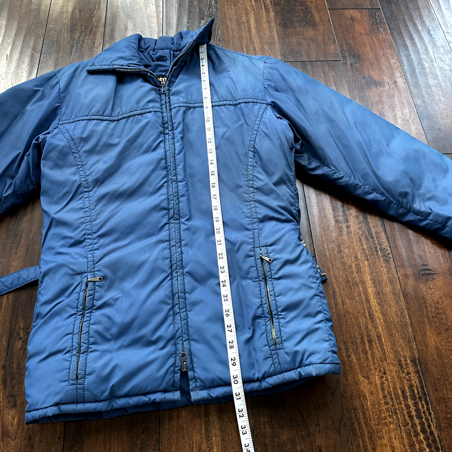 Vintage Tempco Goose Down Puffer Coat Mens S Blue Insulated Hooded Jacket