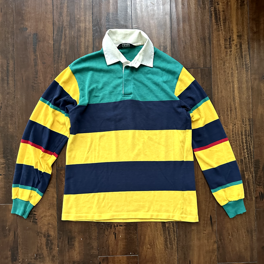 Vintage Long Sleeve Grunge Stripe Polo Shirt M 90s Kurt Cobain Grunge 90s
