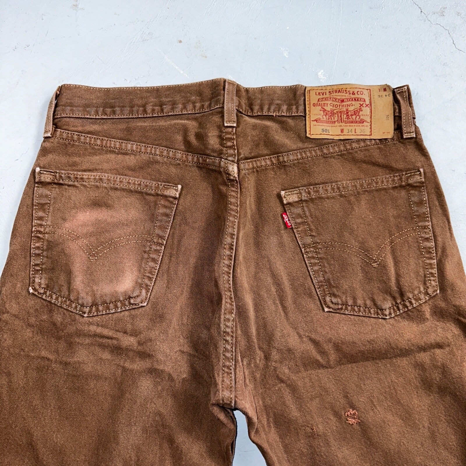 Levis 501 Vintage 90s USA XX Straight Leg Jeans 34x36 Brown Rare Wash Act 33x35
