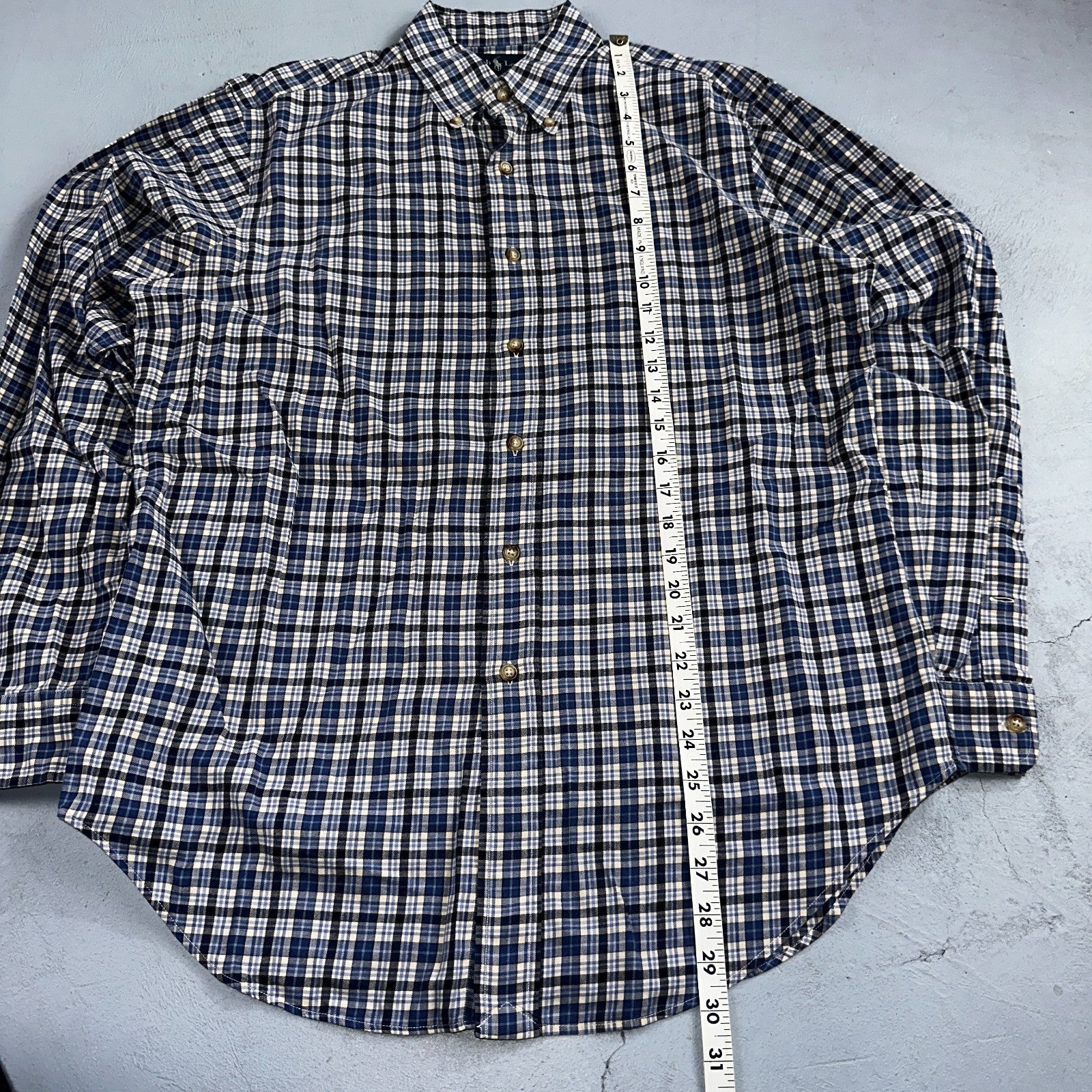 Ralph Lauren Button Up Shirt Men’s M Blue White Checker Plaid Long Sleeves