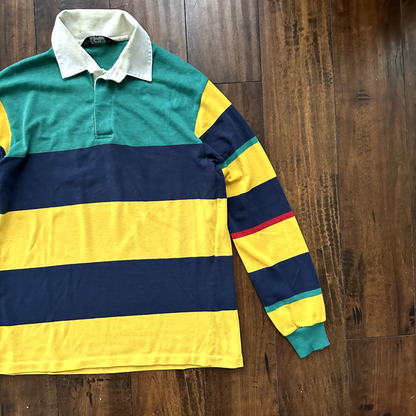 Vintage Long Sleeve Grunge Stripe Polo Shirt M 90s Kurt Cobain Grunge 90s