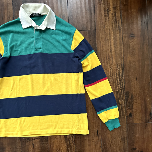 Vintage Long Sleeve Grunge Stripe Polo Shirt M 90s Kurt Cobain Grunge 90s