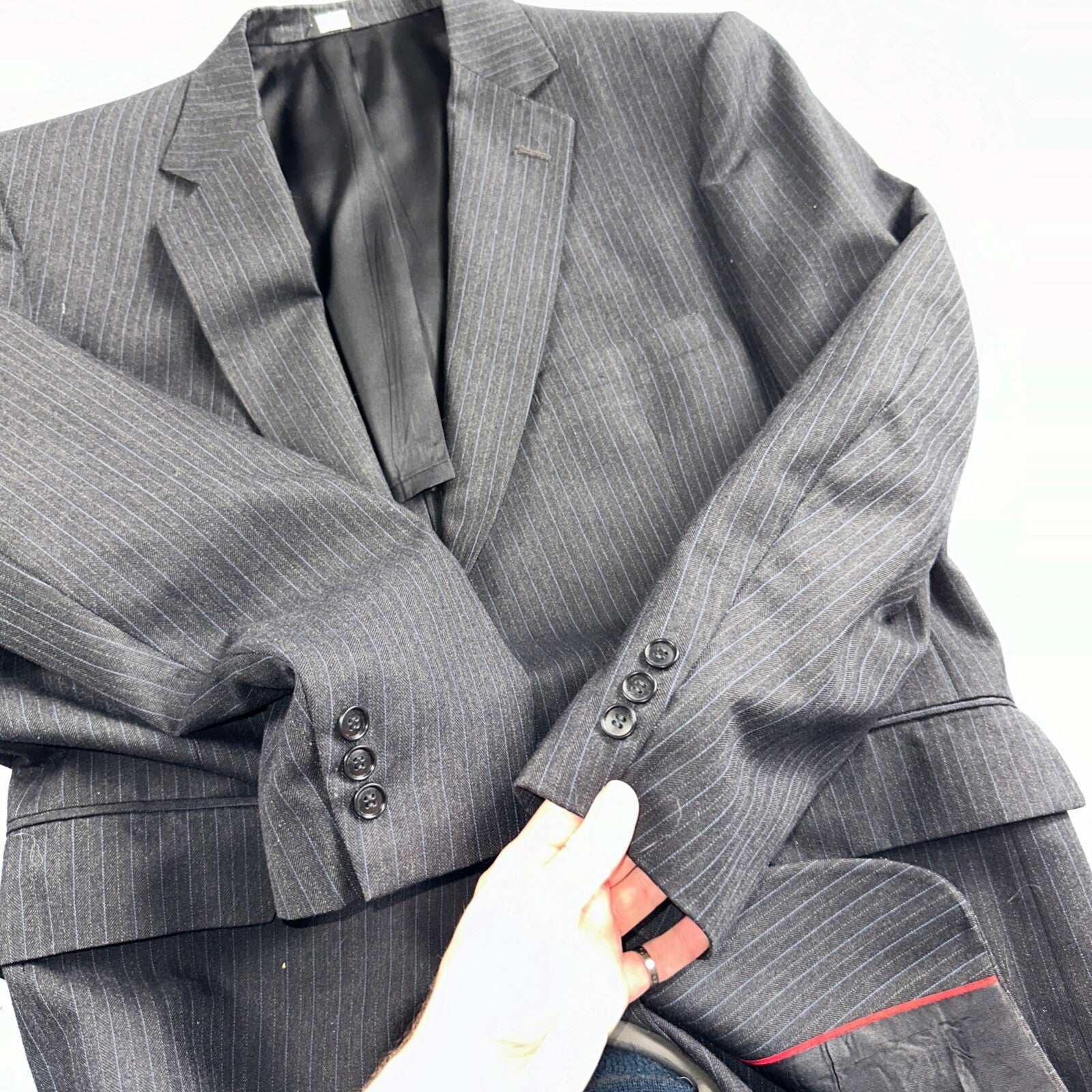 VTG Botany 500 Couture 42 USA MADE 2Pc Black/Gray Pinstriped Wool Suit