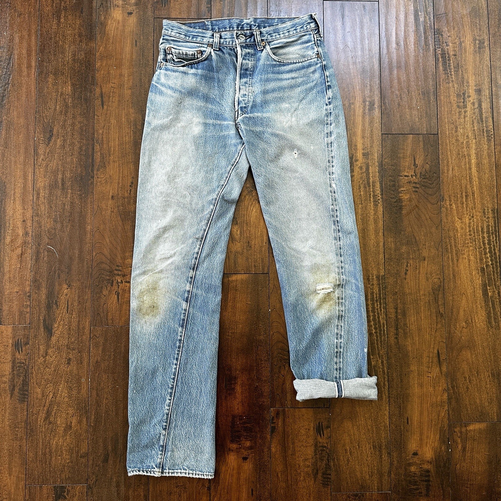 Levis Vintage 80s Redline Selvedge USA 501 XX Jeans Light Wash 33x36 Act 30x34