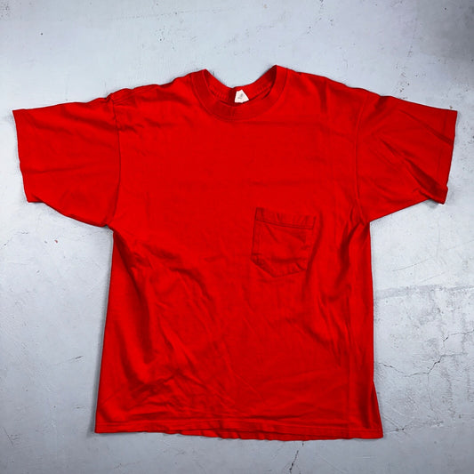 Le Breve Pocket USA VTG T Shirt 90s Red No Print Lot 1 Single Stitch Basic