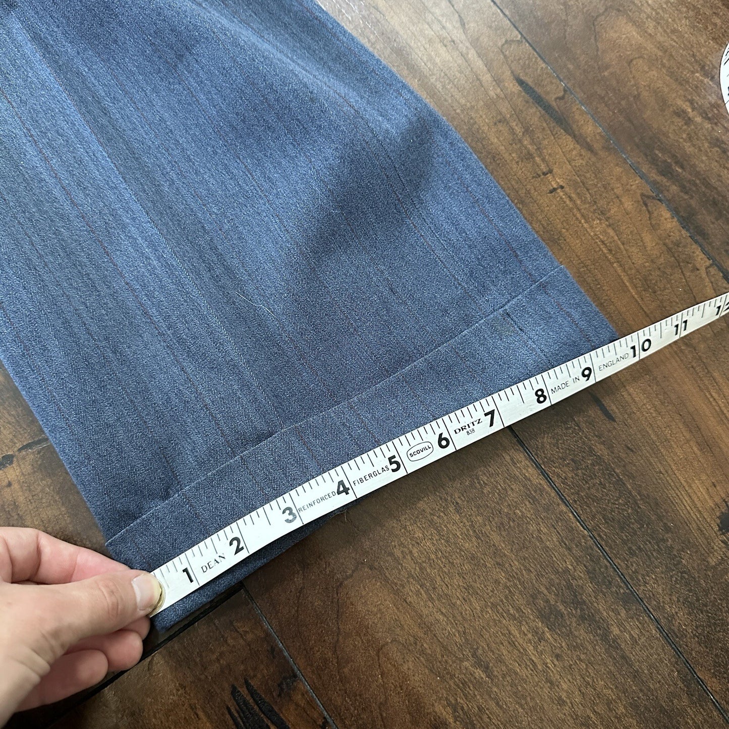 30s 40s 3 pc Pinstripe Blue Double Breasted Suit Belt Back Wool 34 26x31 Faded