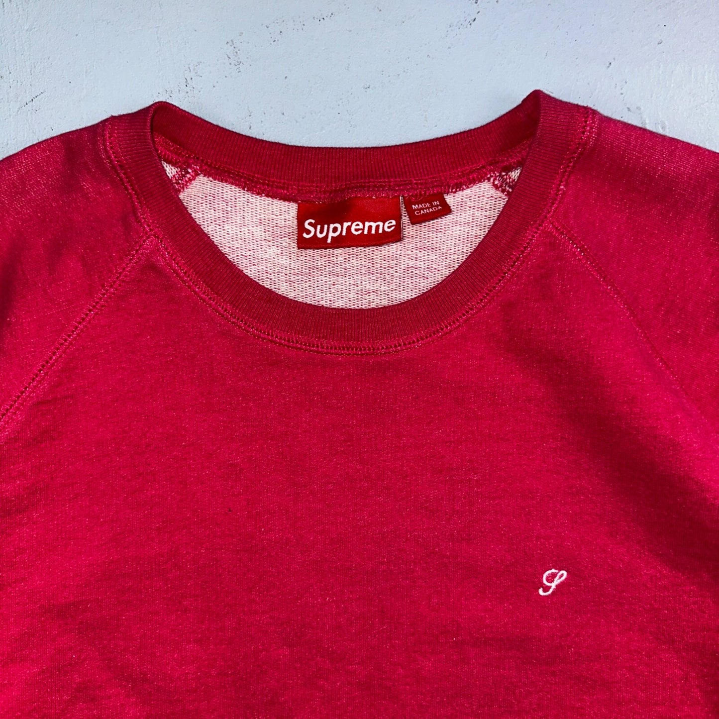 Supreme Pink Script Log Sweater Large Knit Box Logo Simple Subtle Raglan