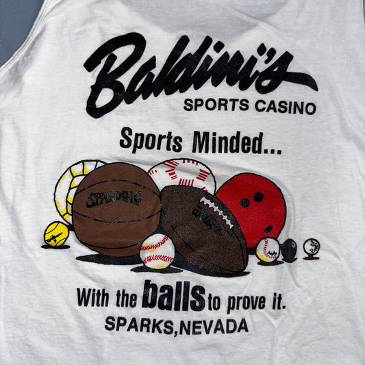 Got Balls Spalding Basketball VTG T Shirt White Tank 80s Baldinis Casino Nevada