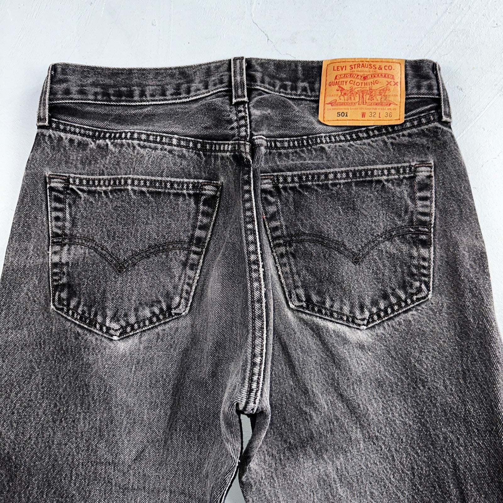 Levis 501 Vintage 90s USA XX Straight Leg Jeans Black Light Wash 32x36 Act 30x27