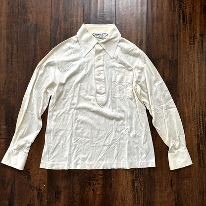 vtg Forge Munsingwear White 70s Shirt poly disco buttons cool white basic 60s