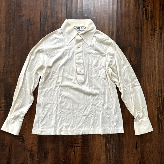vtg Forge Munsingwear White 70s Shirt poly disco buttons cool white basic 60s