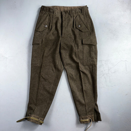 Vintage 1960s Swedish Army Wool Cargo Heavy Pants WWII Leather Straps 34x31